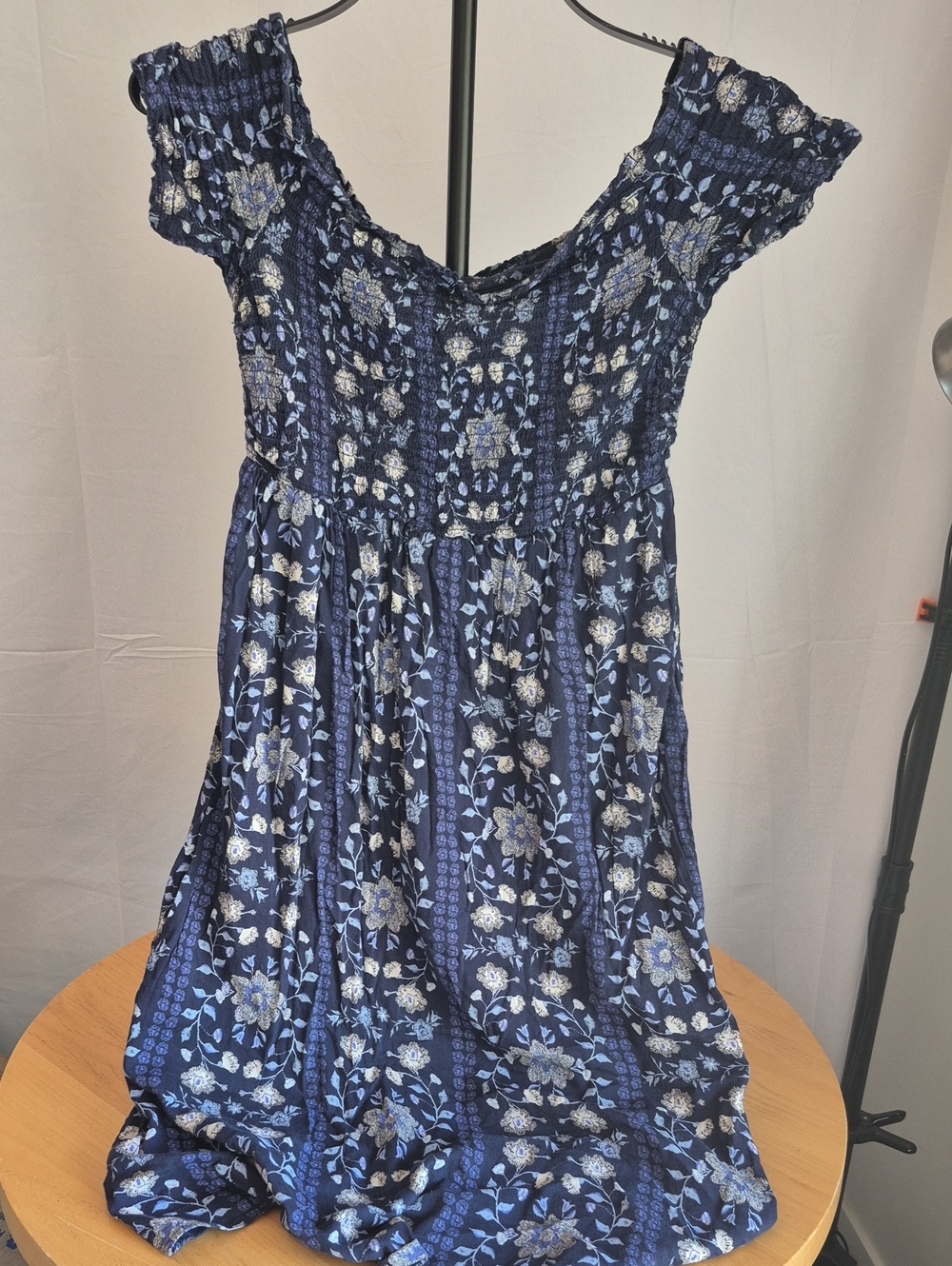 Old Navy Navy Blue Floral Smocked Midi Dress